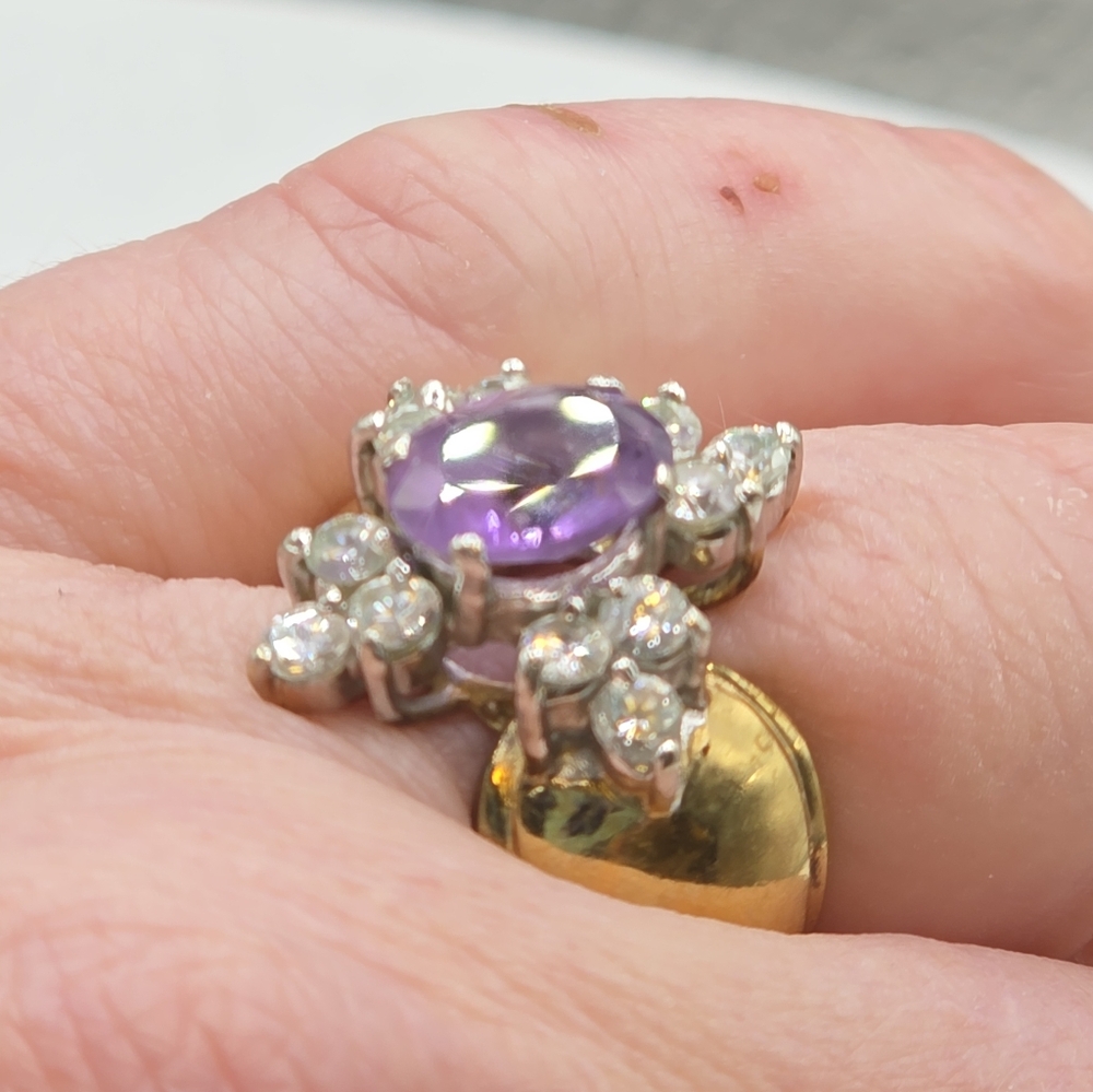 Designer Hallmarked Fabulous Art Deco Amethyst Ring - Picture 7 of 8
